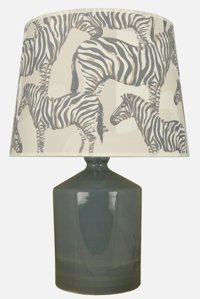 Qdec Küp Gri - Zebra Tekli Kumaş Tek Ayak Abajur Gri