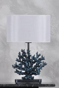 Qdec Modern Dizayn Mercan Turkuaz Beyaz Tekli Metal - Kumaş - Reçine Tek Ayak Abajur Turkuaz - Beyaz