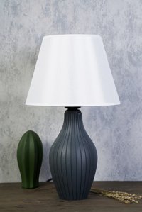 Hmydesign Sourcil Gri Beyaz Tekli Seramik Tek Ayak Abajur Gri - Beyaz