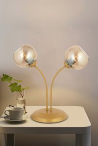 Apliqa Karin Gold Modern Tasarım Tekli Metal - Cam Tek Ayak Abajur Gold