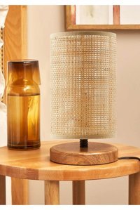 Homing Rattan Ahşap Ayak Tekli Metal Tek Ayak Abajur Kahverengi