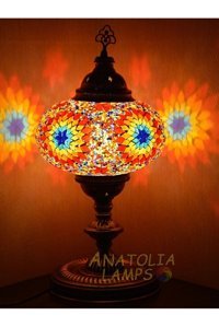 Anatolialamps Mozaik Lamba Masaüstü Tekli Cam Tek Ayak Abajur Krem