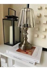 Decovien Kristal Camlı Eskitme Tekli Metal Tek Ayak Abajur Kahverengi