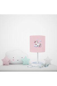 Mekta Home Pembe Renkli Unicorn Tekli Kumaş Tek Ayak Abajur Pembe