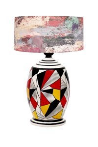 Vinner Handmade Geometric Coated Redmixed Tekli Porselen Tek Ayak Abajur Çok Renkli