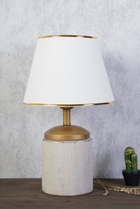 Hmydesign Vesce Krem Gold Tekli Polyester Tek Ayak Abajur Beyaz