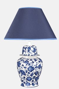 Qdec Bleu Blanc Şah Lotus K.Mavi Tekli Kumaş Tek Ayak Abajur K.Mavi