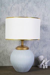 Hmydesign Glisse Mavi Beyaz Tekli Seramik Tek Ayak Abajur Mavi-Beyaz