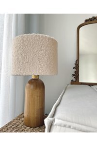 Giran Maye Modern Başlıklı Mantar Teddy Tekli Ahşap Tek Ayak Abajur Kahverengi