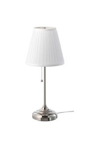 Ikea Arstıd Nikel Kaplama-Beyaz Tekli Kumaş Tek Ayak Abajur Beyaz