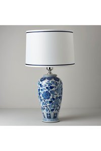 Linens Alicia Tekli Porselen Tek Ayak Abajur Mavi - Beyaz
