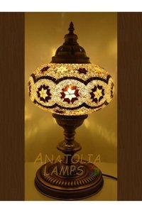 Anatolialamps Mozaik Lamba Masaüstü Tekli Cam Tek Ayak Abajur Renkli