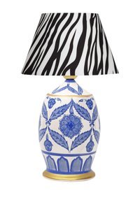 Vinner Handmade Ceramic Botanical Zebra Tekli Porselen Tek Ayak Abajur Siyah