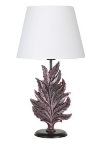 Qdec Modern Dizayn Yaprak Mor Beyaz Tekli Metal - Kumaş - Reçine Tek Ayak Abajur Mor - Beyaz