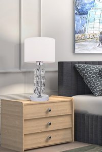 Apliqa Darell Krom Kristalli Tekli Metal - Kumaş Tek Ayak Abajur Krom