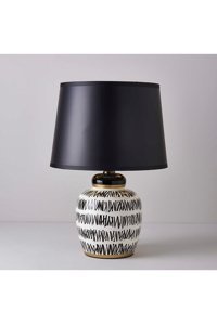 Linens Painted Siyah Beyaz Tekli Porselen Tek Ayak Abajur Siyah - Beyaz