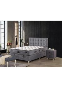 Sleep 140 x 190 cm Ayrılabilen Yataklı Başlıklı Çift Kişilik Sandıklı Baza Seti Gri