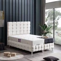 Setay Duke Lüx 140 x 190 cm Ayrılabilen Başlıklı Çift Kişilik Sandıklı Baza Seti Krem