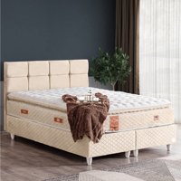 Cesur Gümüş 140 x 190 cm Ayrılabilen Yataklı Başlıklı Çift Kişilik Sandıklı Baza Seti Krem