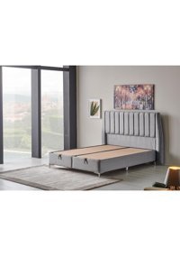 Md Viscotton 140 x 190 cm Ayrılabilen Başlıklı Çift Kişilik Sandıklı Baza Seti Gri