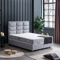 Setay Grande 200 x 150 cm Ayrılabilen Yataklı Başlıklı Çift Kişilik Sandıklı Baza Seti Gri