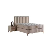 Mobilya Dükkanım Lidya 150 x 200 cm Ayrılabilen Yataklı Başlıklı Çift Kişilik Sandıklı Baza Seti Krem