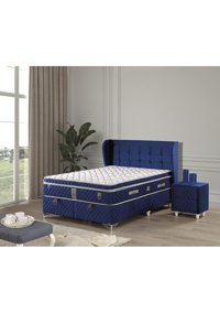 Mobilya Dükkanım Blue 180 x 200 cm Yataklı Başlıklı Çift Kişilik Sandıklı Baza Seti Mavi