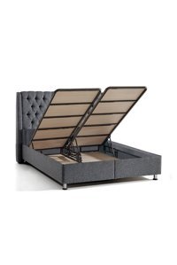 Mobilya Dükkanım Zenith 150 x 200 cm Ayrılabilen Başlıklı Çift Kişilik Sandıklı Baza Seti Antrasit