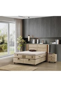 Mobilya Dükkanım Bera 180 x 200 cm Yataklı Başlıklı Çift Kişilik Sandıklı Baza Seti Krem