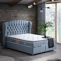 Setay Nice 140 x 190 cm Ayrılabilen Başlıklı Çift Kişilik Sandıklı Baza Seti Mavi