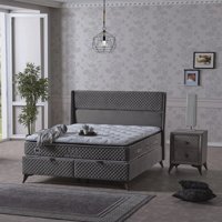 Armis Bio Balance 180 x 200 cm Yataklı Başlıklı Çift Kişilik Sandıklı Baza Seti Füme