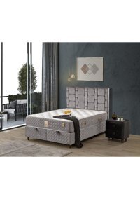 Stone 180 x 200 cm Ayrılabilen Yataklı Başlıklı Çift Kişilik Sandıklı Baza Seti Gri