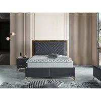 Arleno Bedding Lotus 160 x 200 cm Ayrılabilen Yataklı Başlıklı Çift Kişilik Sandıklı Baza Seti Gri