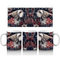 Koyu Çiçek Desenleri Önünde Zarif Köpekler – Baskılı Kahve Kupası - Renkli