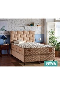 Niva Baza Elegan Başlıklı Çift Kişilik Baza Seti Bej