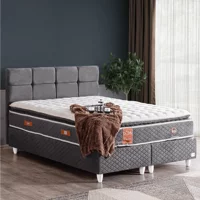 Cesur Gümüş 160 x 200 cm Ayrılabilen Yataklı Başlıklı Çift Kişilik Sandıklı Baza Seti Antrasit