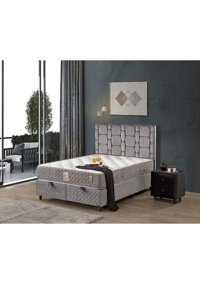 Stone 140 x 200 cm Ayrılabilen Yataklı Başlıklı Çift Kişilik Sandıklı Baza Seti Gri