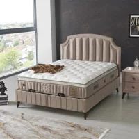 Armis King 160 x 200 cm Yataklı Başlıklı Çift Kişilik Sandıklı Baza Seti Krem