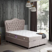 Setay Camelli 180 x 200 cm Ayrılabilen Başlıklı Çift Kişilik Sandıklı Baza Seti Açık Kahverengi