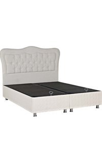 Turkuaz Solit 140 x 190 cm Ayrılabilen Başlıklı Çift Kişilik Sandıklı Baza Seti Beyaz