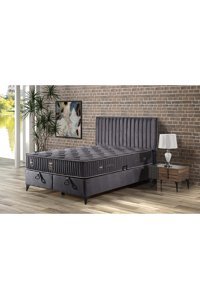 Ekolev Perge 150 x 200 cm Yataklı Başlıklı Çift Kişilik Sandıklı Baza Seti Siyah