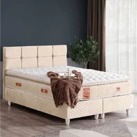Cesur Gümüş 150 x 200 cm Ayrılabilen Yataklı Başlıklı Çift Kişilik Sandıklı Baza Seti Krem