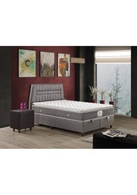 Mobilya Dükkanım Favori 140 x 190 cm Yataklı Başlıklı Çift Kişilik Sandıklı Baza Seti Gri
