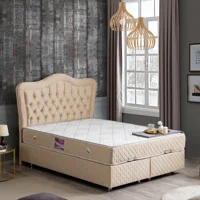 Setay Camelli 150 x 200 cm Ayrılabilen Başlıklı Çift Kişilik Sandıklı Baza Seti Bej
