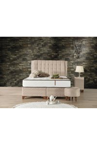 Hammak Home Bamboo 150 x 200 cm Ayrılabilen Yataklı Başlıklı Çift Kişilik Sandıklı Baza Seti Bej