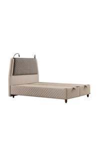 Mobilya Dükkanım Eynur 140 x 200 cm Başlıklı Çift Kişilik Sandıklı Baza Seti Krem