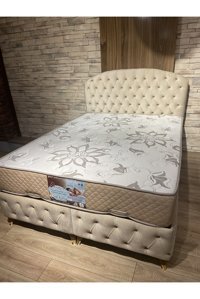 Canpolat Pazarlama Roma 140 x 190 cm Ayrılabilen Başlıklı Çift Kişilik Sandıklı Baza Seti Krem