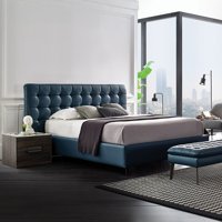 Enza Home Giorno 180 x 200 cm Başlıklı Çift Kişilik Sandıklı Baza Seti Mavi