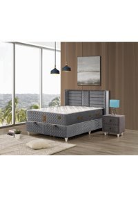 Mobilya Dükkanım Yaren 160 x 200 cm Yataklı Başlıklı Çift Kişilik Sandıklı Baza Seti Gri