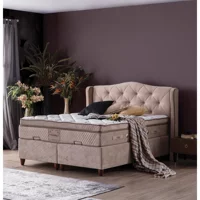 Weltew Home Ottoman 180 x 200 cm Ayrılabilen Başlıklı Çift Kişilik Sandıklı Baza Seti Krem